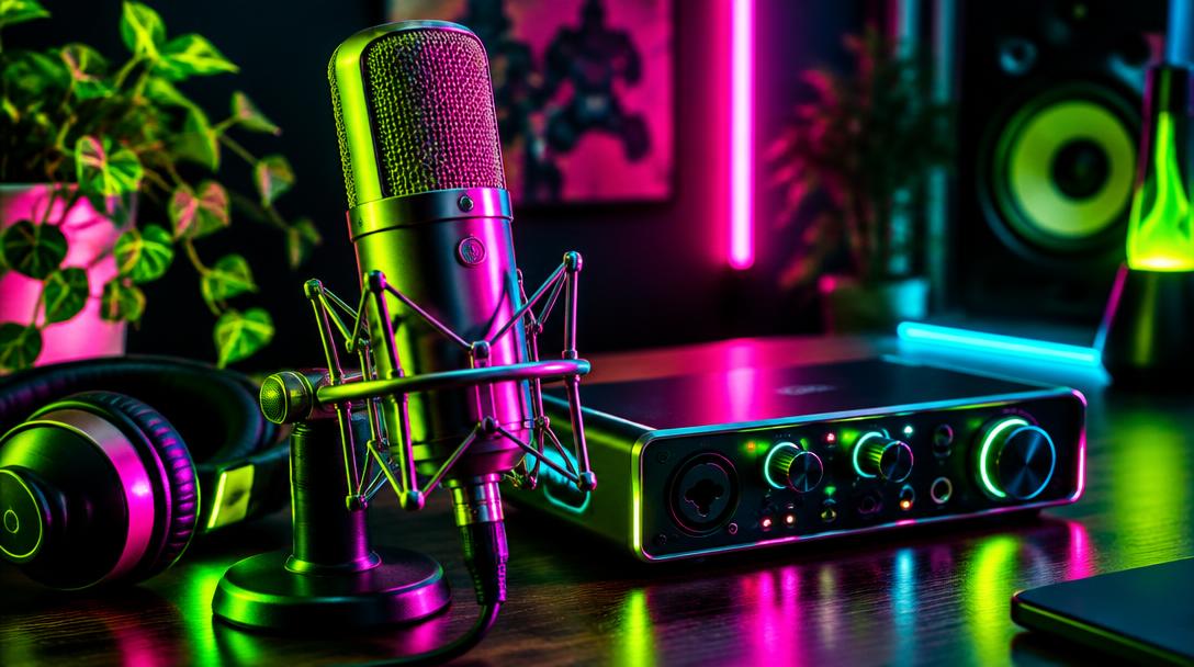 Microphone and audio interface in neon light